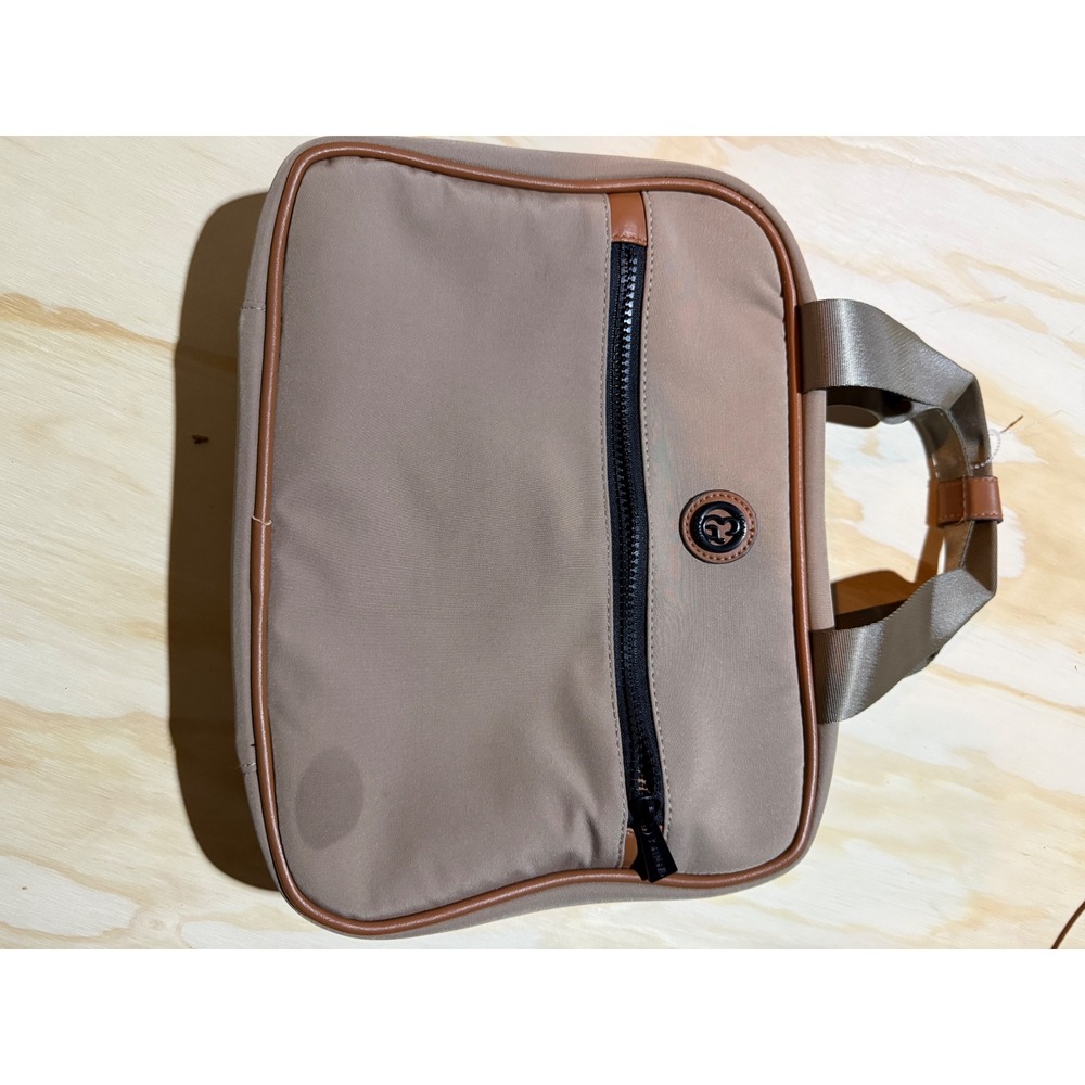 Travel Toiletry Organizer Bag Dopp Kit Makeup Pouch Tan Brown Zipper Handle